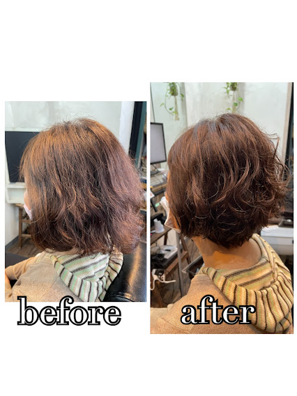 パーマの残りとくせ毛を生かしたフェミニンボブ