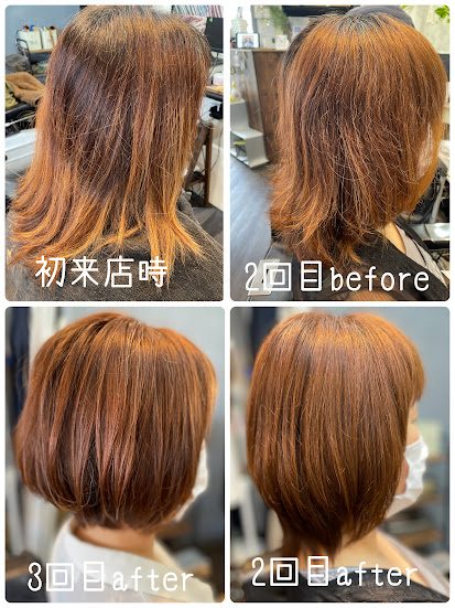 エイジング毛の髪質調整(2か月ごとのご来店による変化)