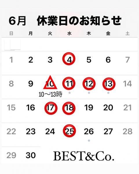 6月休業日のお知らせ
