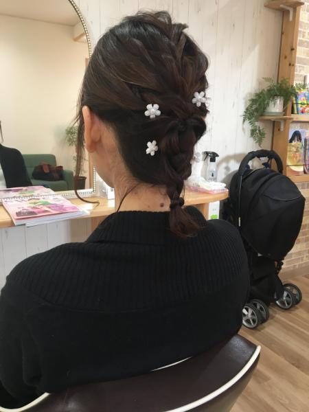 編み下ろしヘア　ボブくらいの長さ
