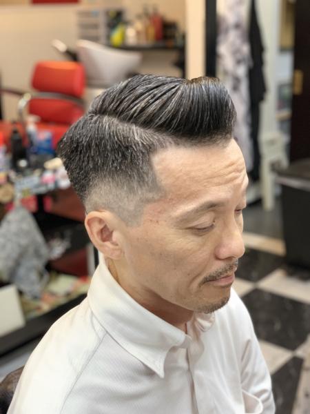 side part with pompadour