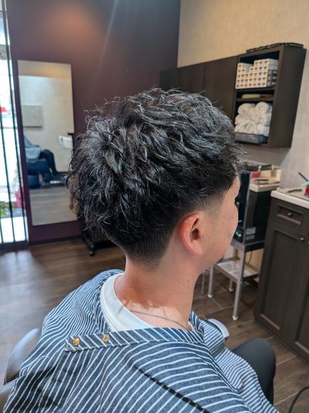 パーマ+ツーブロック+テーパーフェード